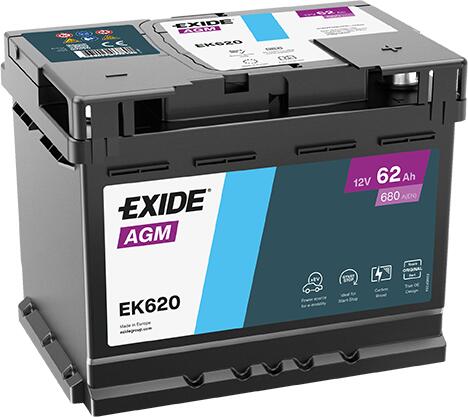 Exide EK620 12V 62Ah 680A/EN AGM-Startbatteri
