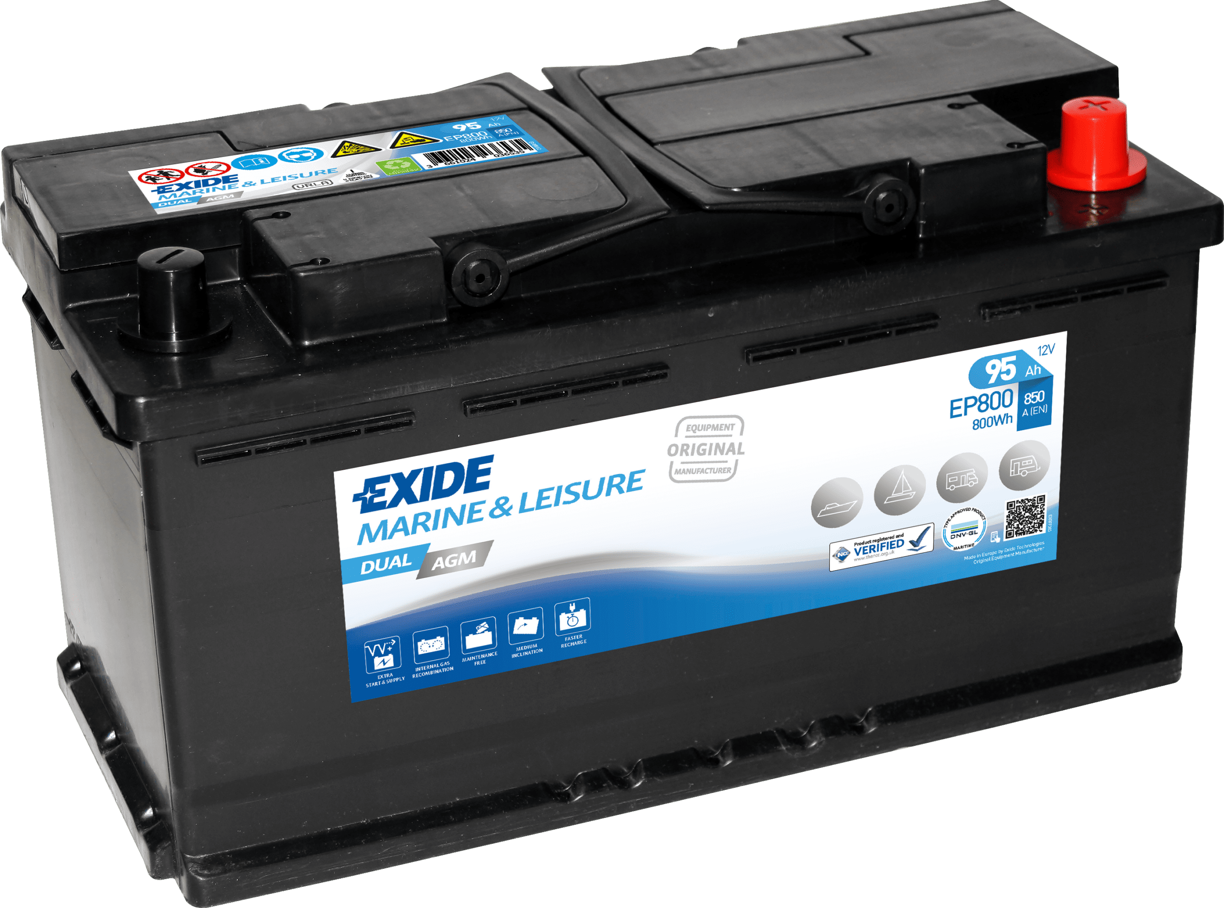 Exide EP800 12V 95Ah 50A/EN Dual AGM-Batteri