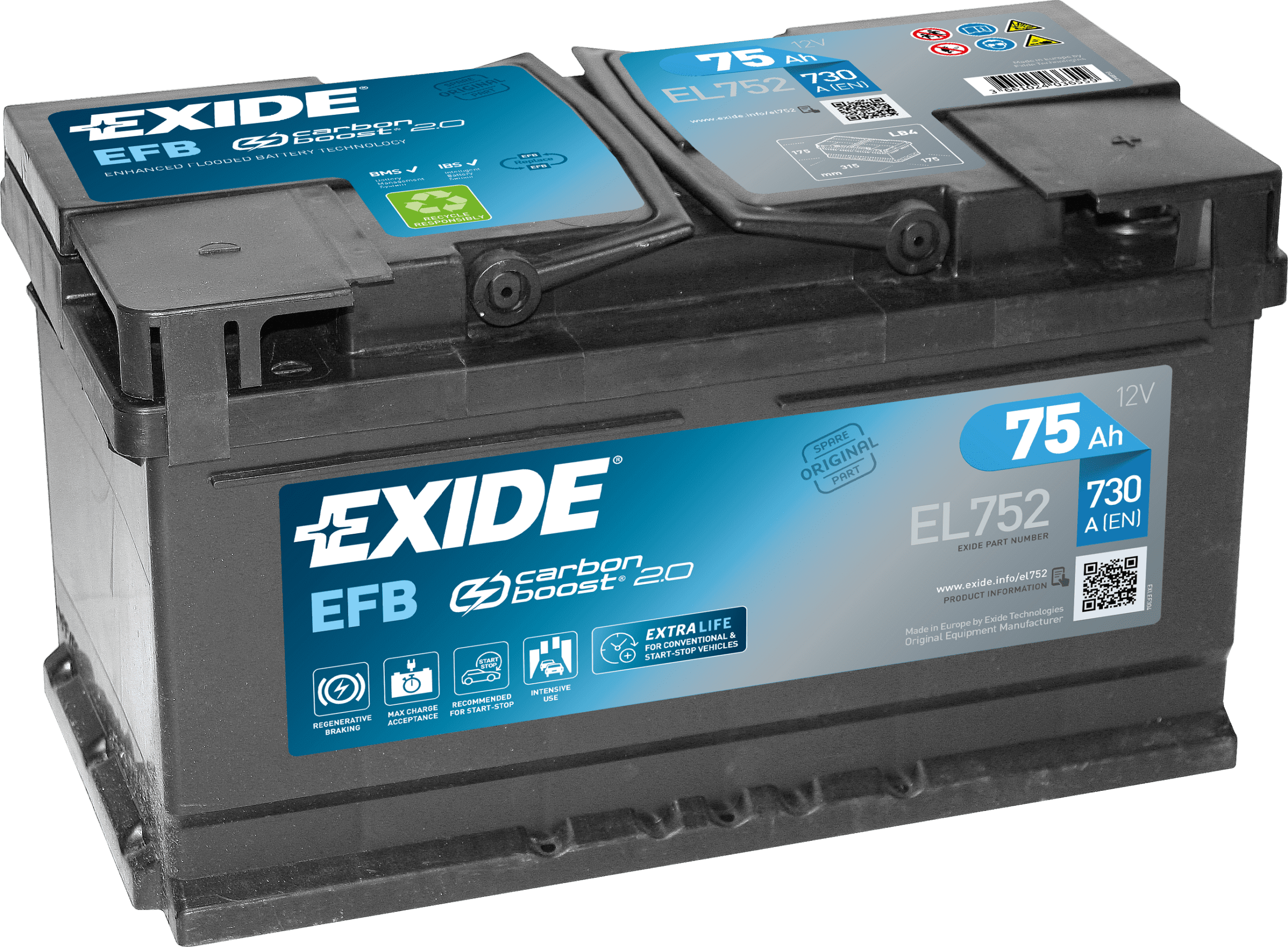 Exide EL752 12V 75Ah 730A/EN EFB